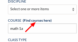 link to find courses next to 'course' field